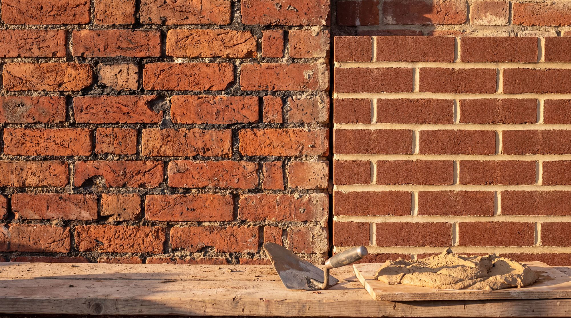 Old brick meeting fresh brick and new mortar